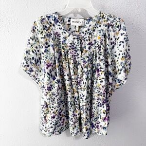Munthe Purple and White Flutter Sleeve Blouse Vaige yoke top size 6